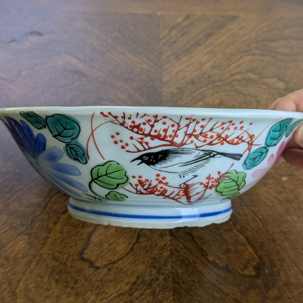 Vintage Chinese Porcelain Bowl - Magpie & Peony - "Bird Song & Flower Fragrance"